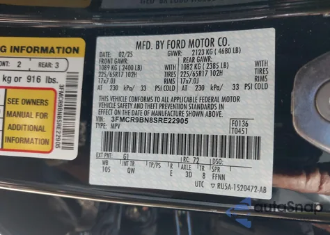 2025 Ford Bronco Sport Big Bend из США, поврежденный, VIN 3FMCR9BN8SRE22905